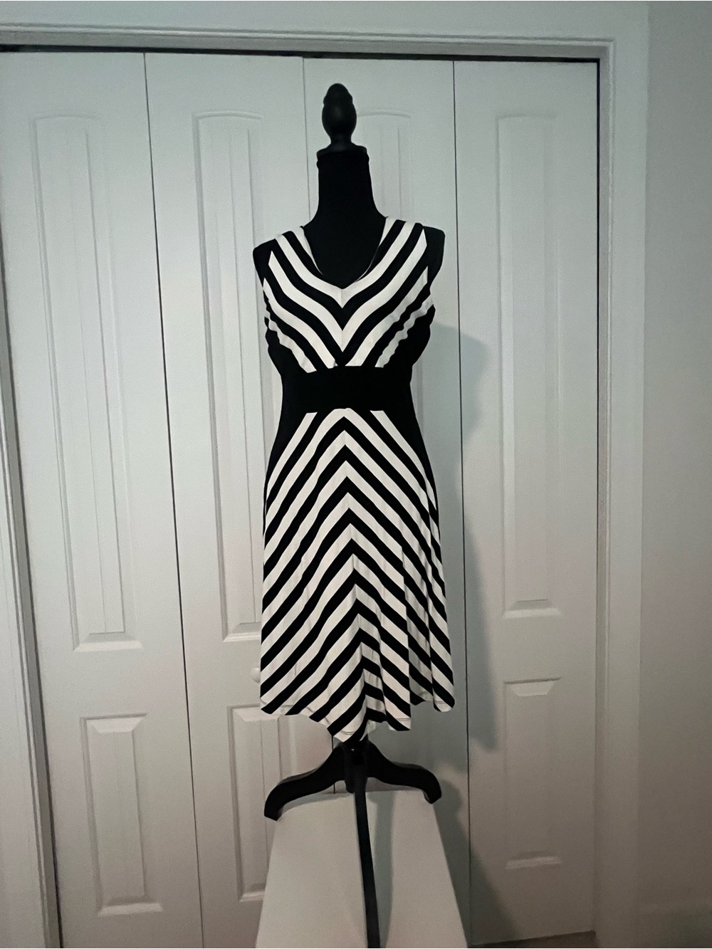 Calvin Klein Black and White Chevron Midi Dress